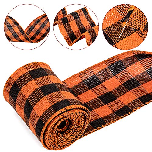 Whaline 8 Fall Burlap Ribbon Roll Assorted Thanksgiving Wired Wrapping Ribbon Rustic Plaid Red Orange Brown Nature Craft Ribbon for Gift Wrapping Wedding Autumn Harvest Wreath Decor, 26 Yard