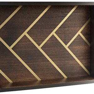 Decorative Coffee Table Tray - Wood with Gold Herringbone Design - 16.5 X 12 - for Ottoman, Serving Tray, Home Decor