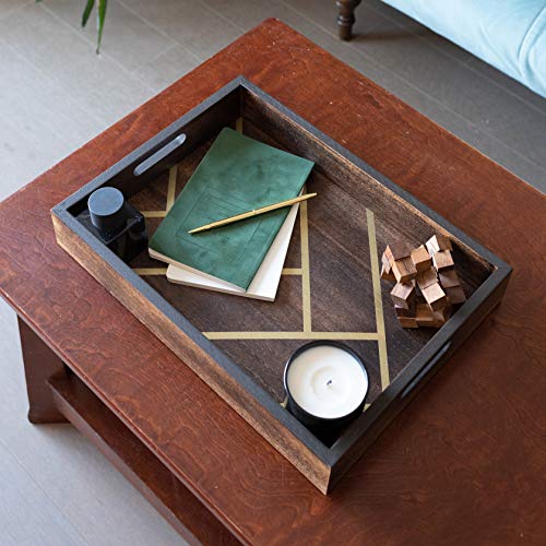 Decorative Coffee Table Tray - Wood with Gold Herringbone Design - 16.5 X 12 - for Ottoman, Serving Tray, Home Decor