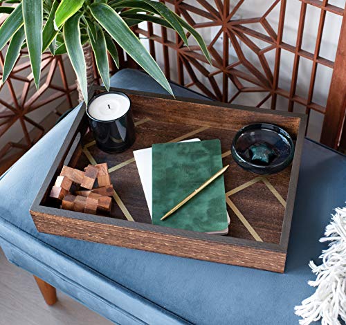 Decorative Coffee Table Tray - Wood with Gold Herringbone Design - 16.5 X 12 - for Ottoman, Serving Tray, Home Decor