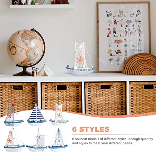 GARNECK Didiseaon 6Pcs Wooden Miniature Sailing Boat Mediterranean Style Miniature Mini Sailboat Model Fishing Boat Ornament for Home Nautical Decor (Colorful Random Delivery Style)