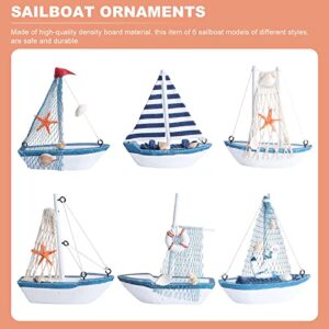 GARNECK Didiseaon 6Pcs Wooden Miniature Sailing Boat Mediterranean Style Miniature Mini Sailboat Model Fishing Boat Ornament for Home Nautical Decor (Colorful Random Delivery Style)