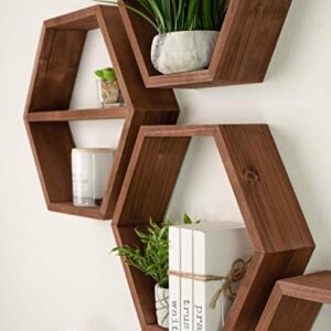 Extra Large Hexagon Floating Shelves Set of 4 - Honeycomb Shelves - Octagon Shelves Rustic Brown - Wall Shelves Honeycomb Decor - Wooden Honey Comb Hexagon Shelf for Wall - Geometric Hexagonal Shelves