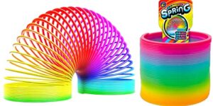 ja-ru big magic rainbow color spring pack (1 unit) original plastic coil fidget toy | kids toy for girls & boys | colorful neon color sensory vintage toys. includes 1 bouncy ball. 1702-1p