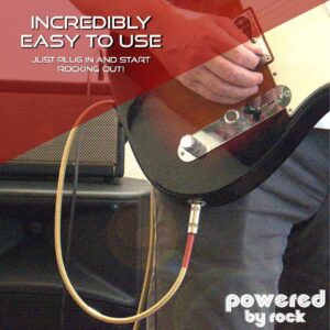 Powered By Rock Guitar Cable - 20 ft Instrument Cable for Electric Guitars and Bass Guitars - 1/4 Inch Cable with Right Angle Jack On One End to Secure Your Amp Cord - Braided Design