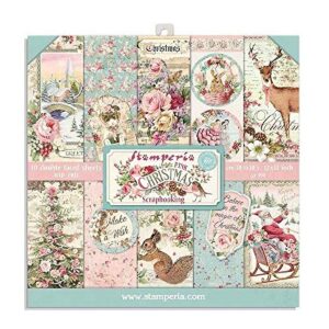 stamperia double face pink christmas scrapbook paper pad 8x8" block 10 sheets double sided card stock