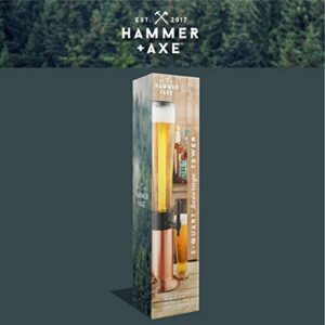 Hammer + Axe Beer Tower Drink Dispenser with Pro-Pour Tap and Freeze Tube to Keep Beverages Ice Cold, Perfect for Parties and Gameday, Home Bar Accessories, 2.75 Qt./2.6 L, Copper Finish, Holiday Gift