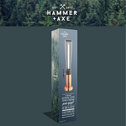 Hammer + Axe Beer Tower Drink Dispenser with Pro-Pour Tap and Freeze Tube to Keep Beverages Ice Cold, Perfect for Parties and Gameday, Home Bar Accessories, 2.75 Qt./2.6 L, Copper Finish, Holiday Gift