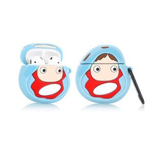 silicone cartoon case with keychain for airpods 1 and 2, suublg 3d animation character design cute case protective covers accessories compatible with airpods earphone