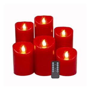urchoice red flameless candles battery operated pillar real wax realistic flickering electric led candle(d 3" x h 3" 4" 5" 6" 7" 8") set of 6, with 10-key remote and cycling 24 hours timer