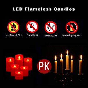 Urchoice Red Flameless Candles Battery Operated Pillar Real Wax Realistic Flickering Electric LED Candle(D 3" x H 3" 4" 5" 6" 7" 8") Set of 6, with 10-Key Remote and Cycling 24 Hours Timer