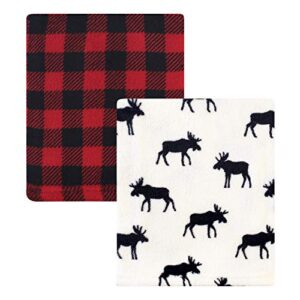 hudson baby unisex baby silky plush and coral fleece blanket, buffalo plaid moose, 30x36 inches