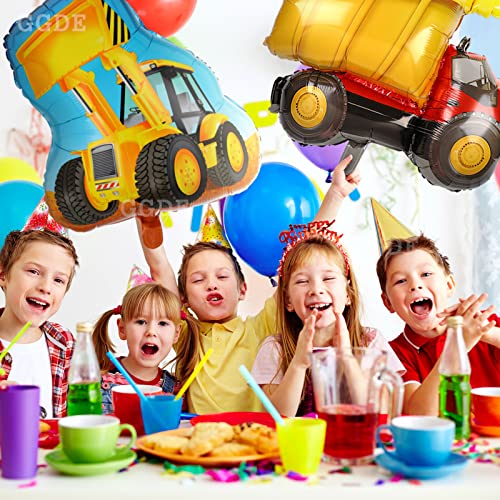 2 Pcs Construction Truck Themed Bulldozer Dump Truck Foil Mylar Balloon Birthday Party Decor Supplies