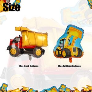 2 Pcs Construction Truck Themed Bulldozer Dump Truck Foil Mylar Balloon Birthday Party Decor Supplies