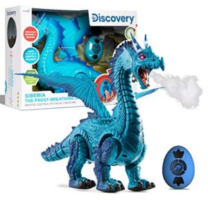 discovery kids rc dragon smoke, large dinosaur toy w/actual smoke breath, wing-flapping, roaring, light-up, realistic sound, easy to use remote control, fire mist, fun robot birthday & christmas gift