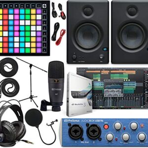 PreSonus AudioBox 96 Audio Interface Full Studio Kit w/Studio One Artist Software Pack w/Novation Launchpad X Grid Controller for Ableton Live, Eris 3.5 Pair Studio Monitors & 1/4” Instrument Cable