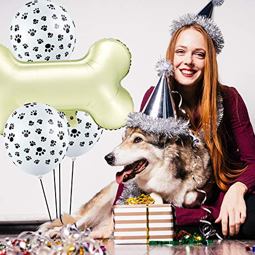 44 Pieces Dog Themed Balloons Included 40 Pieces Dog Paw Print Latex Balloons and 4 Pieces Bone Shaped Foil Balloons Bone Balloons for Pets Dog Kids Birthday Party Supplies