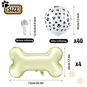 44 Pieces Dog Themed Balloons Included 40 Pieces Dog Paw Print Latex Balloons and 4 Pieces Bone Shaped Foil Balloons Bone Balloons for Pets Dog Kids Birthday Party Supplies