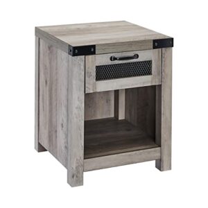 rockpoint end table with industrial style drawer, grey wash