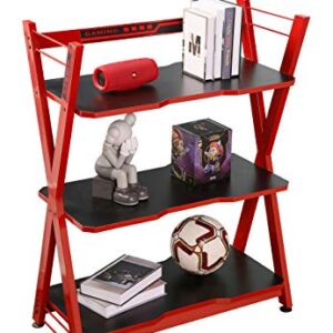 JJS 3-Tier Gaming Console Storage Shelf, Etagere Modern Display Shelving Unit Open Bookcase Rack for Gaming Desk Setup Speakers Figure Plant Stand, Red