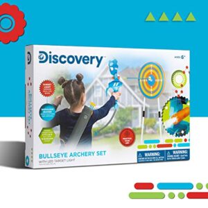 Discovery Kids Bullseye Outdoor Archery Set with LED Target Light-Up Toy Night/Day Activity Includes 4 Arrows, Quiver with Strap, 1 Bow for Ages 6+ and Older