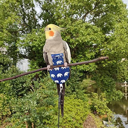 VANFAVORI Bird Diaper Harness Flight Suit Clothes with 80 Inch Flying Leash for Parrots Cockatiel Pet Birds Including A Cotton Pad, S Size, Elephant