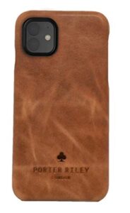 porter riley - leather case for iphone 12 mini (5.4"). premium genuine leather slimline back case (tan)
