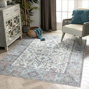 well woven macon ivory machine washable vintage style updated classic distsressed persian area rug (5'3" x 7'3")