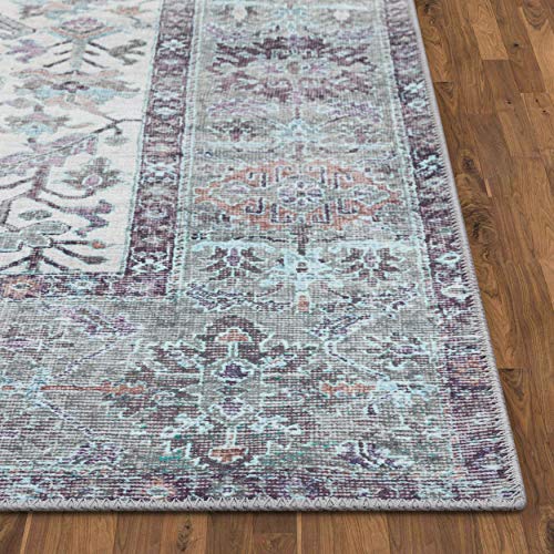 Well Woven Macon Ivory Machine Washable Vintage Style Updated Classic Distsressed Persian Area Rug (5'3" x 7'3")