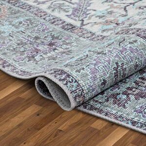Well Woven Macon Ivory Machine Washable Vintage Style Updated Classic Distsressed Persian Area Rug (5'3" x 7'3")
