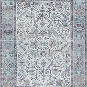 Well Woven Macon Ivory Machine Washable Vintage Style Updated Classic Distsressed Persian Area Rug (5'3" x 7'3")