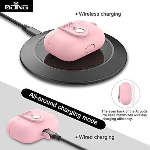 OCING 5 in One New Airpods Pro Case with Button Be Safer and Secured , Protective Case with Neck Strap and Sport Bracelet for Girl Men, Supports Wireless Charging [Front LED Visible] (Baby Pink)