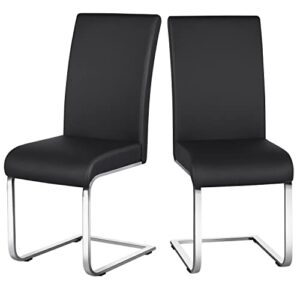 yaheetech dining chairs modern leather high back dining room chairs with metal legs home kitchen furniture black, 2pcs
