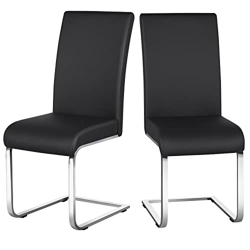 Yaheetech Dining Chairs Modern Leather High Back Dining Room Chairs with Metal Legs Home Kitchen Furniture Black, 2PCS