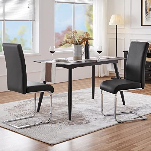 Yaheetech Dining Chairs Modern Leather High Back Dining Room Chairs with Metal Legs Home Kitchen Furniture Black, 2PCS