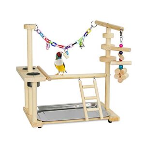 olpchee bird playground parrot playstand bird play stand wood perch gym playpen ladder with feeder cups toys for cockatiel parakeet - include tray