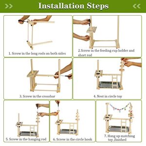 Olpchee Bird Playground Parrot Playstand Bird Play Stand Wood Perch Gym Playpen Ladder with Feeder Cups Toys for Cockatiel Parakeet - Include Tray