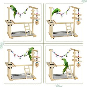 Olpchee Bird Playground Parrot Playstand Bird Play Stand Wood Perch Gym Playpen Ladder with Feeder Cups Toys for Cockatiel Parakeet - Include Tray