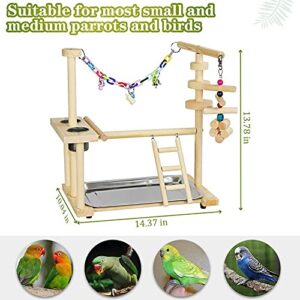 Olpchee Bird Playground Parrot Playstand Bird Play Stand Wood Perch Gym Playpen Ladder with Feeder Cups Toys for Cockatiel Parakeet - Include Tray