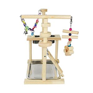 Olpchee Bird Playground Parrot Playstand Bird Play Stand Wood Perch Gym Playpen Ladder with Feeder Cups Toys for Cockatiel Parakeet - Include Tray