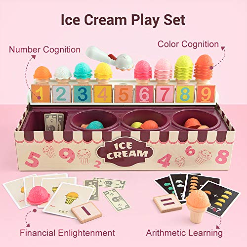 TOP BRIGHT Ice Cream Toy for Kids - Pretend Play Set Food Toy for Toddler, Math Game, Ice Cream Cone Playset Shop Toys for Age 3 4 5 Years Old Girls and Boys Birthday Gifts