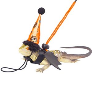 ADOGGYGO Halloween Bearded Dragon Lizard Leash Harness Hat Set - Bearded Dragon Clothe Halloween Pumpkin Hat + 3 Pack Reptile Harness Leash for Bearded Dragon Lizard Reptile