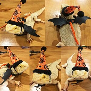 ADOGGYGO Halloween Bearded Dragon Lizard Leash Harness Hat Set - Bearded Dragon Clothe Halloween Pumpkin Hat + 3 Pack Reptile Harness Leash for Bearded Dragon Lizard Reptile