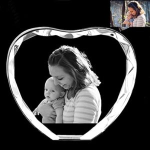 Custom Picture Crystal Heart Shape Couple Photo Frame,Etched Engraved with Picture with Led Light, Personalized Anniversary Wedding Birthday Christmas Gifts for Girlfriend Couples Him Her Wife Women