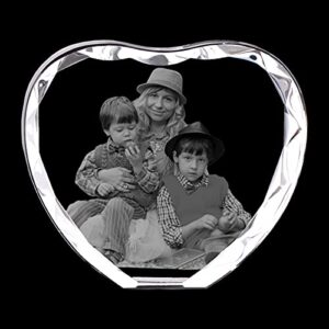 Custom Picture Crystal Heart Shape Couple Photo Frame,Etched Engraved with Picture with Led Light, Personalized Anniversary Wedding Birthday Christmas Gifts for Girlfriend Couples Him Her Wife Women