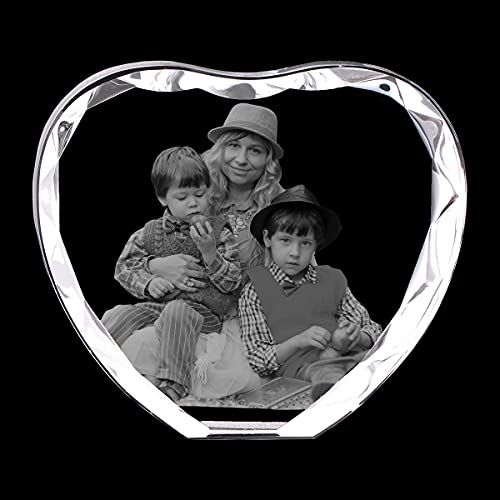 Custom Picture Crystal Heart Shape Couple Photo Frame,Etched Engraved with Picture with Led Light, Personalized Anniversary Wedding Birthday Christmas Gifts for Girlfriend Couples Him Her Wife Women