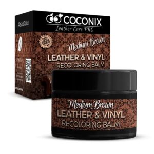 coconix leather recoloring balm medium brown - recolor, renew, repair & restore aged, faded, cracked, peeling and scuffed leather & vinyl couches, boat or car seats, furniture