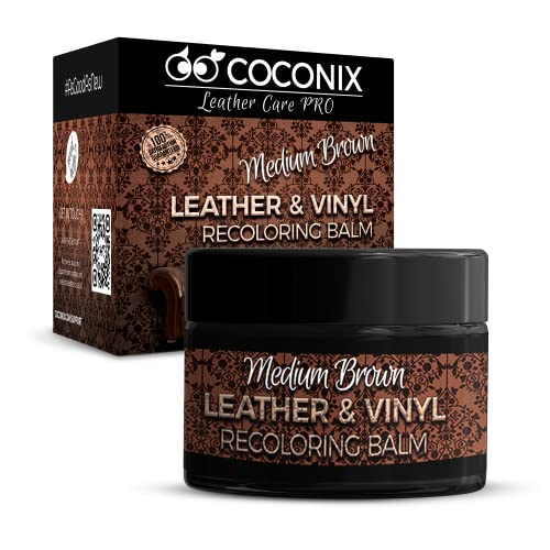 COCONIX Leather Recoloring Balm Medium Brown - Recolor, Renew, Repair & Restore Aged, Faded, Cracked, Peeling and Scuffed Leather & Vinyl Couches, Boat or Car Seats, Furniture