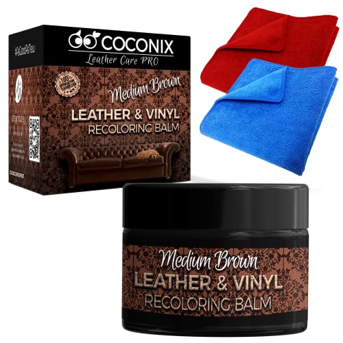 COCONIX Leather Recoloring Balm Medium Brown - Recolor, Renew, Repair & Restore Aged, Faded, Cracked, Peeling and Scuffed Leather & Vinyl Couches, Boat or Car Seats, Furniture