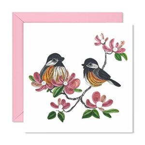 tumyee spring birds and flower, quilling card 3d colorful cute holiday card, greeting card card for valentine, sympathy, thinking of you, quilled card for christmas,birthday,anniversary, friend mom with envelop(blossoms and birds)
